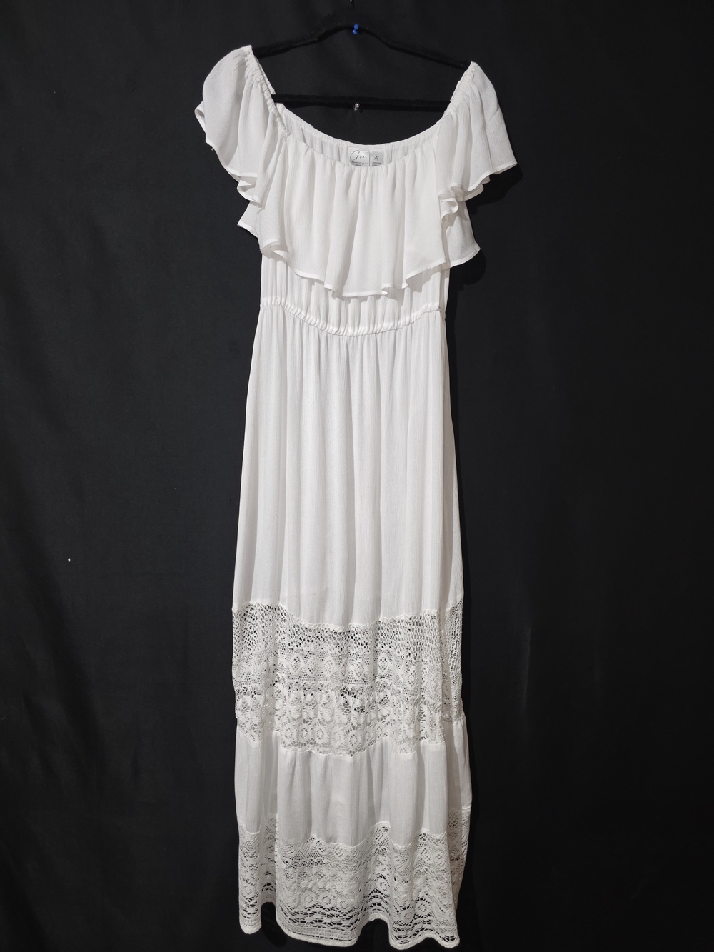 Japna White Maxi Dress with Crochet Panels